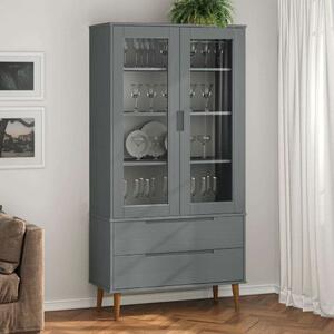 VidaXL MOLDE szürke tömör fenyőfa vitrin szekrény 90 x 35 x 175 cm