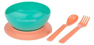 Clevamama tapadóaljú tányér kanállal és villával
