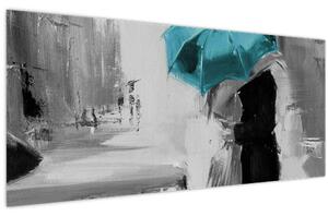Kép - Szerelmes pár esernyővel, kék (120x50 cm)