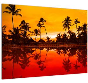 Kép - naplemente az üdülőhely felett (üvegen) (70x50 cm)