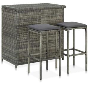 VidaXL 3 részes szürke polyrattan bárszett