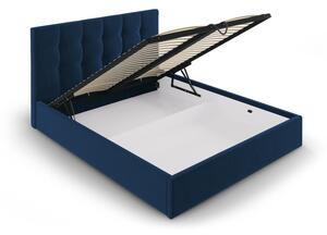 Sötétkék kárpitozott franciaágy tárolóhellyel ágyráccsal 180x200 cm Nerin – Mazzini Beds