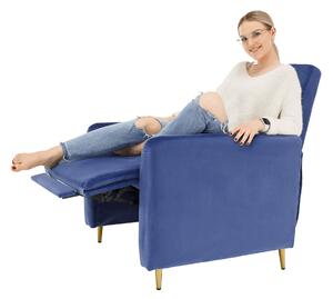 KONDELA Állítható relaxációs fotel, kék Velvet szövet, NAURO