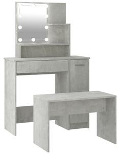 LED-es Sminkasztal szett - Betonszürke - 86,5x35x136cm