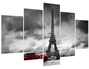 Kép - Az Eiffel-torony és a piros autó (150x105 cm)
