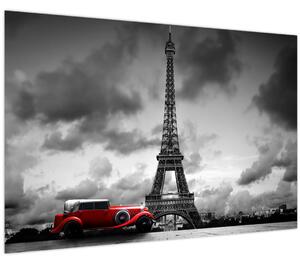 Kép - Az Eiffel-torony és a piros autó (90x60 cm)