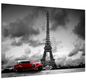 Kép - Az Eiffel-torony és a piros autó (70x50 cm)