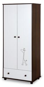Klups Szafari/Zsiráf 2 ajtós szekrény - fehér & dió (bialy-orzech)