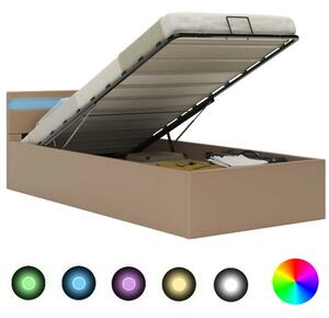 VidaXL kávészínű műbőr LED-es hidraulikus ágykeret 90 x 200 cm