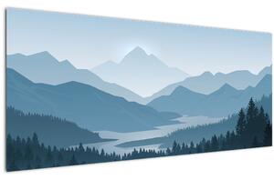 Kép - a hegyek grafikája (120x50 cm)