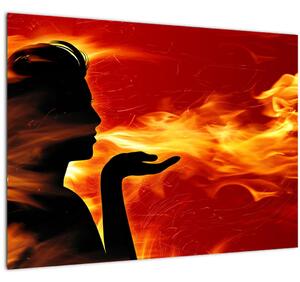Egy nő képe lángokkal (üvegen) (70x50 cm)