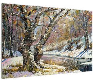 Egy festett téli táj képe (90x60 cm)