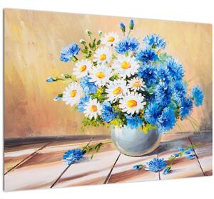 Festett kép egy váza virágról (üvegen) (70x50 cm)