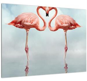 Két flamingó képe (üvegen) (70x50 cm)