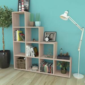 Tölgyszínű lépcsős könyvespolc/vitrines polc 142 cm