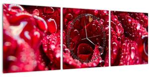Vörös rózsa virágzata képe (órával) (90x30 cm)