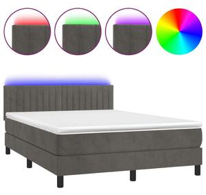 VidaXL sötétszürke bársony rugós és LED-es ágy matraccal 140x200 cm