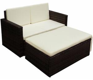 2-részes barna polyrattan kerti bútorszett párnákkal