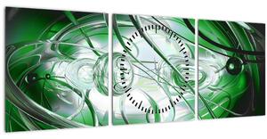 Zöld absztrakt kép (órával) (90x30 cm)