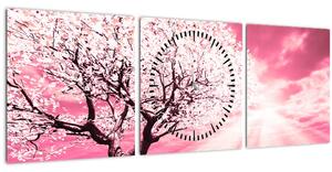 Rózsaszín fa képe (órával) (90x30 cm)