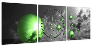 Zöld absztrakt gömbök képe (órával) (90x30 cm)