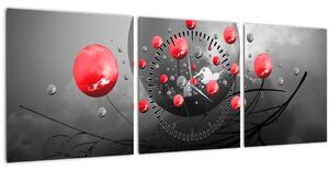 Piros absztrakt gömbök képe (órával) (90x30 cm)