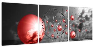 Piros gömbök képe (órával) (90x30 cm)