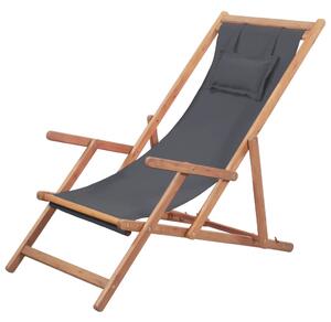 VidaXL szürke összecsukható szövetkárpitos, favázas strandszék