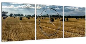 Betakarított gabona mező képe (órával) (90x30 cm)