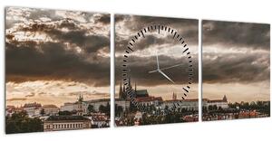 Kép - felhős Prága (órával) (90x30 cm)