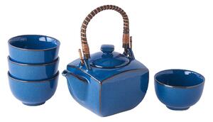 Kék ötrészes kerámia teázó szett - MIJ