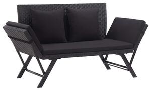 Fekete polyrattan kerti pad párnákkal 176 cm