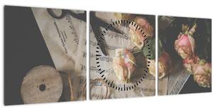 A zenei jegyzetek és a rózsák képe (órával) (90x30 cm)
