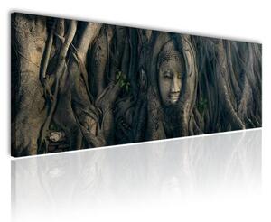 70x40 cm - Ősi Buddha arc a fák között vászonkép