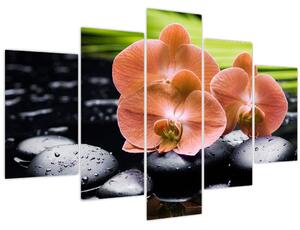 Kép - Narancssárga orchidea pálmalevelekkel (150x105 cm)