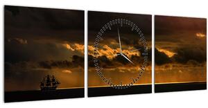 Egy vitorlás naplementekor képe (órával) (90x30 cm)