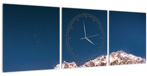 A hegyek és az éjszakai égbolt képe (órával) (90x30 cm)