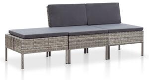 3-részes szürke polyrattan kerti ülőgarnitúra párnákkal
