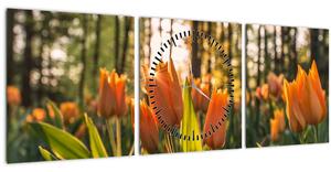 Narancssárga tulipán képe (órával) (90x30 cm)