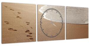 Kép - nyomok a homokban és a tenger (órával) (90x30 cm)