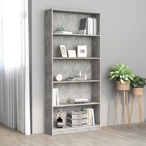 5-szintes betonszürke szerelt fa könyvszekrény 80 x 24 x 175 cm