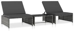 2 db szürke polyrattan dönthető kerti szék asztallal