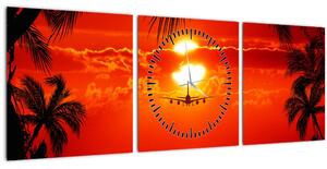 Kép - naplemente repülőgéppel (órával) (90x30 cm)