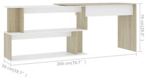 VidaXL Sarok Íróasztal - Fehér/Sonoma - 200x50x76 cm