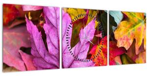 Kép - őszi levelek (órával) (90x30 cm)