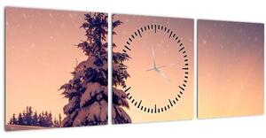 Havas fa egy réten képe (órával) (90x30 cm)