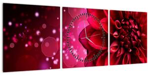 Piros virágok képe (órával) (90x30 cm)