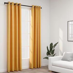 2 db sárga vászonhatású sötétítőfüggöny fűzőkarikával 140 x 245 cm