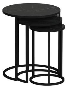 Oldalsó különböző méretű kisasztal-szett 3 db-os Frederiksværk fém márványos fekete