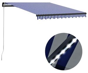 Kék és fehér kézzel kihúzható LED-es napellenző 300 x 250 cm